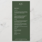Eenvoudige donkere mos groen monogram bruiloft rec menu (Voorkant)