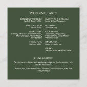 Eenvoudige Donkere Mos Groene Monogram Huwelijksce Programmakaart (Achterkant)