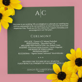 Eenvoudige Donkere Mos Groene Monogram Huwelijksce Programmakaart