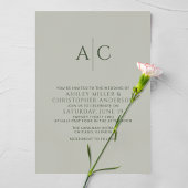 Eenvoudige Donkere Mos & Sage Groene Monogram Brui Kaart