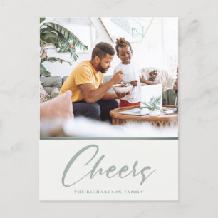 Eenvoudige donkere saliegroene kerstfoto Cheers Feestdagenkaart