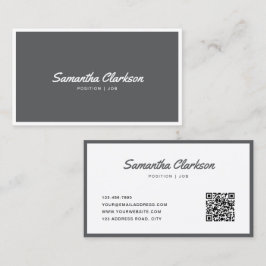 Eenvoudige donkergrijze Cursieve Script Border QR- Visitekaartje