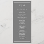 Eenvoudige Donkergrijze Monogram Elegante Trouw Programmakaart (Achterkant)