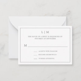 Eenvoudige Donkergrijze Monogram Mini Wedding RSVP Notitiekaartje