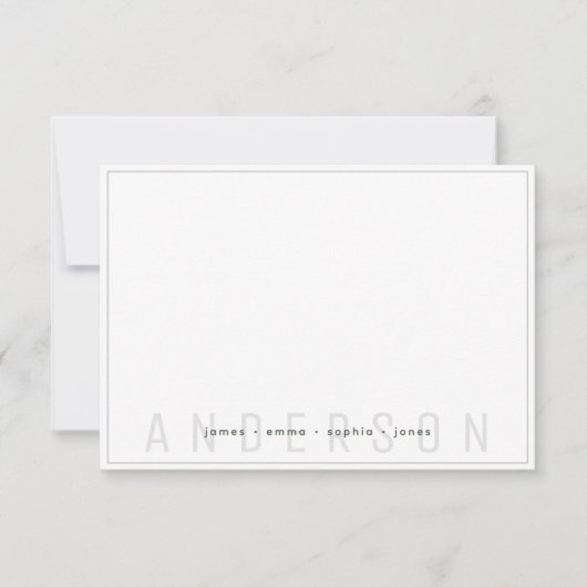 Eenvoudige donkergroene en grijze rand Achternaam Notitiekaartje (Voorkant)