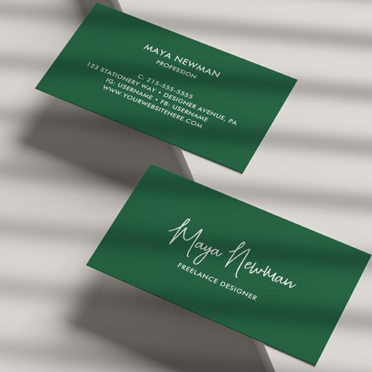 EENVOUDIGE DONKERGROENE HANDTEKENING NAAM PROFESSI VISITEKAARTJE