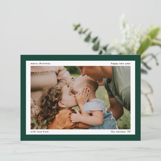 Eenvoudige Donkergroene Vetgedrukte Rand 2 Grote F Feestdagenkaart (Staand voorkant)