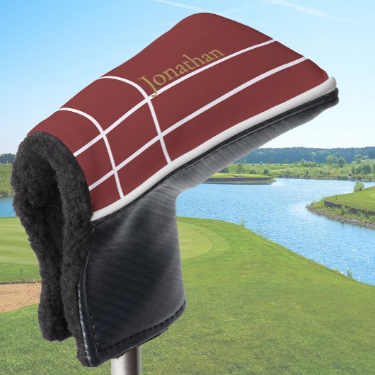 Eenvoudige donkerrode en gouden minimalistische aa golfheadcover