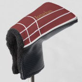 Eenvoudige donkerrode en gouden minimalistische aa golfheadcover (3/4 voorkant)