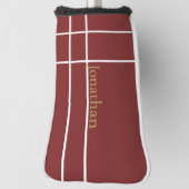 Eenvoudige donkerrode en gouden minimalistische aa golfheadcover (Draai 90)
