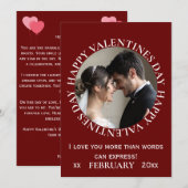 Eenvoudige donkerrode foto Valentijnsdag Kaart (Voorkant / Achterkant)