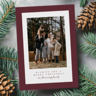 Eenvoudige donkerrode tweed lijst Kerst foto Feestdagenkaart
