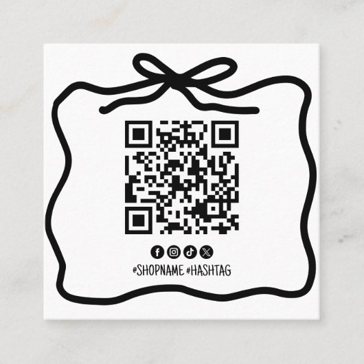 Eenvoudige Doodle Bow Ribbon sociale media QR-code Vierkante Visitekaartje (Voorkant)