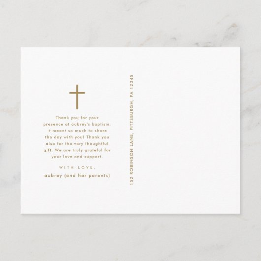 Eenvoudige doop Dank U met Kruisfoto Briefkaart (Achterkant)
