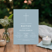 Eenvoudige doop Stoffig Blauw Spaans Bautizo Kaart