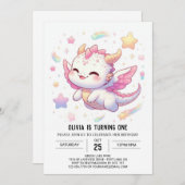 Eenvoudige draak 1e verjaardag kaart (Voorkant / Achterkant)