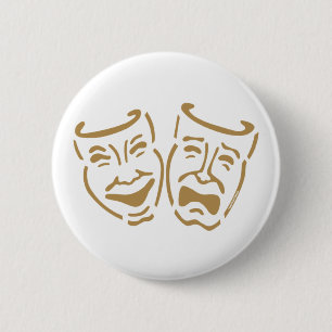 Eenvoudige dramaskers ronde button 5,7 cm
