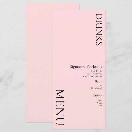 Eenvoudige drankjes Cocktail Wijn Bruiloft Roze Menu (Voorkant / Achterkant)