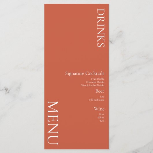 Eenvoudige drankjes Cocktail Wijn Bruiloft Terraco Menu (Voorkant)