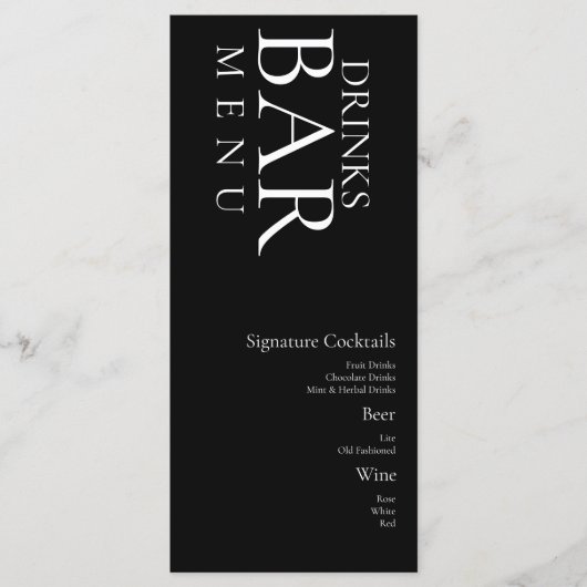 Eenvoudige drankjes Cocktail Wijn Bruiloft Zwart Menu (Voorkant)