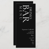 Eenvoudige drankjes cocktail wijn bruiloft Zwart W Menu (Voorkant / Achterkant)