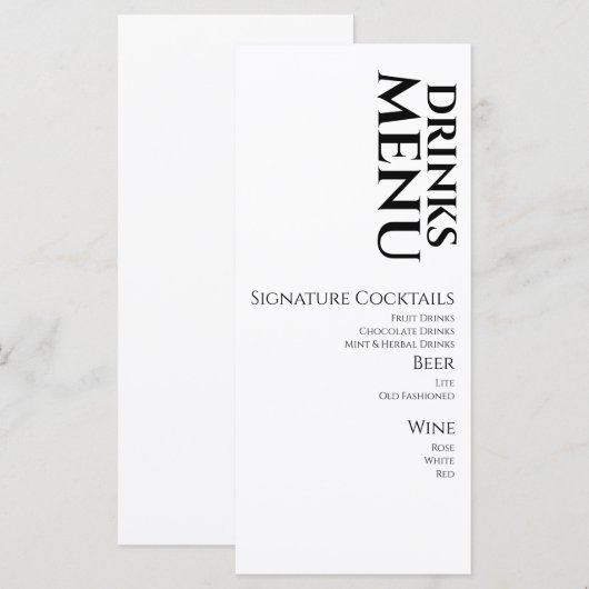 Eenvoudige drankjes Cocktail Wijn Trouw Menu (Voorkant / Achterkant)