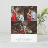 Eenvoudige drie foto-bruiloft bespaart de datum save the date (Staand voorkant)