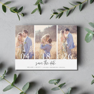 Eenvoudige drie foto-bruiloft bespaart de datum save the date
