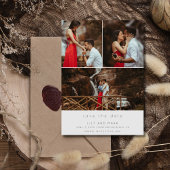 Eenvoudige drie foto-bruiloft bespaart de datum save the date