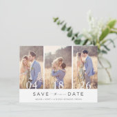 Eenvoudige drie foto-bruiloft bespaart de datum save the date (Staand voorkant)