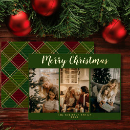 Eenvoudige drie foto collage Plaid Vrolijke Kerstm Folie Feestdagenkaart