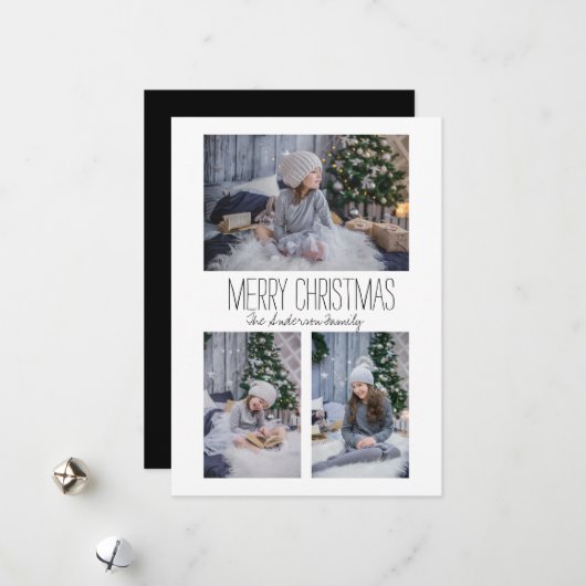Eenvoudige Drie Foto Familie Feestdagenkaart (Voorkant / Achterkant in situ)