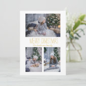 Eenvoudige Drie Foto Familie Feestdagenkaart (Staand voorkant)