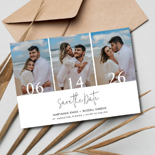 Eenvoudige drie foto strand bruiloft save the date