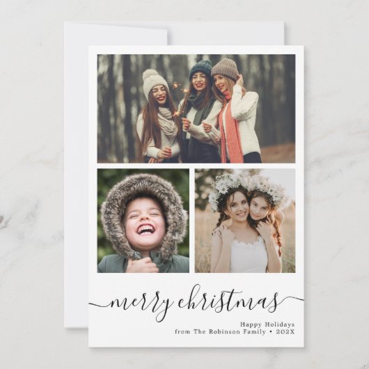 Eenvoudige drie foto vrolijke kerstkaart (Voorkant)