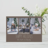 Eenvoudige drie fotofeestdagen, bijtende feestdagenkaart (Staand voorkant)