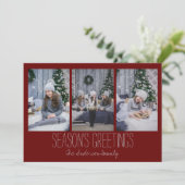 Eenvoudige drie fotofeestdagen, bijtende feestdagenkaart (Staand voorkant)