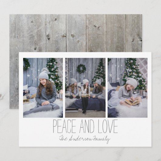 Eenvoudige drie fotofeestdagen, bijtende feestdagenkaart (Voorkant / Achterkant)