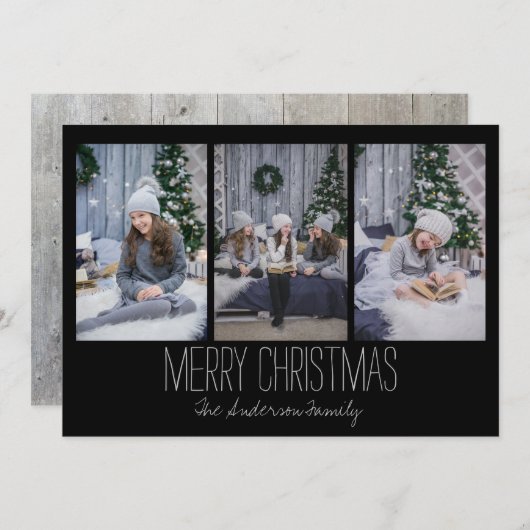 Eenvoudige drie fotofeestdagen, bijtende feestdagenkaart (Voorkant / Achterkant)