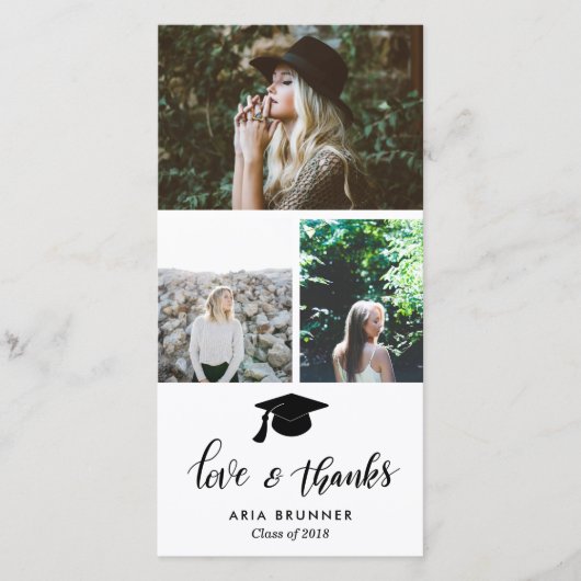 Eenvoudige drie foto's met dank voor afgestudeerde aankondiging (Voorkant)