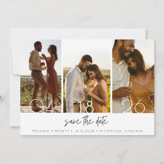 Eenvoudige Drie Foto's Trouw Save the Date (Voorkant)