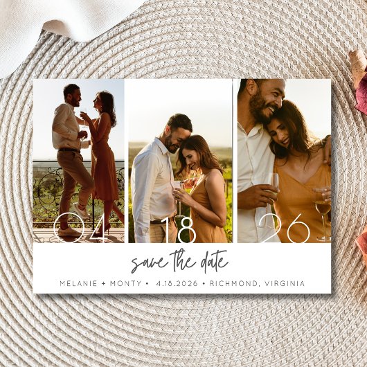 Eenvoudige Drie Foto's Trouw Save the Date