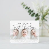 Eenvoudige drie foto's voor baby's eerste kerstmis feestdagenkaart (Staand voorkant)
