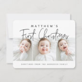 Eenvoudige drie foto's voor baby's eerste kerstmis feestdagenkaart (Voorkant)