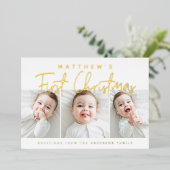 Eenvoudige drie foto's voor baby's eerste kerstmis folie feestdagenkaart (Staand Voorkant)