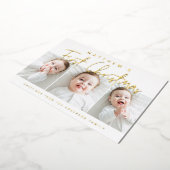Eenvoudige drie foto's voor baby's eerste kerstmis folie feestdagenkaart (Gedraaid)