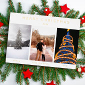 Eenvoudige drie foto's voor kerstmis folie feestdagenkaart