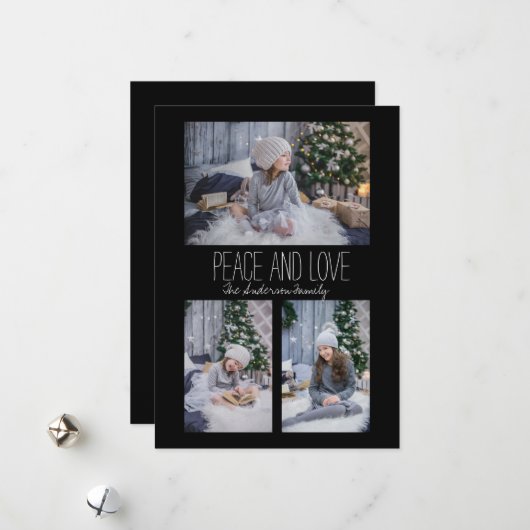 Eenvoudige drie-fotoserie feestdagenkaart (Voorkant / Achterkant in situ)