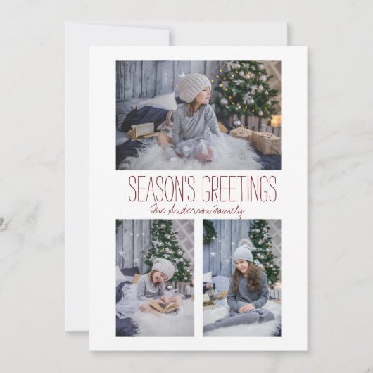 Eenvoudige drie-fotoserie feestdagenkaart (Voorkant)