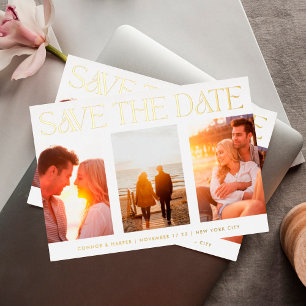 Eenvoudige Drie Multi Foto Save The Date REAL Folie Uitnodiging